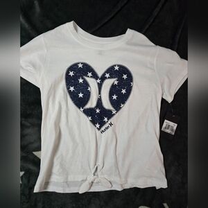 Hurley White Tee with Navy Star Heart Tie Front